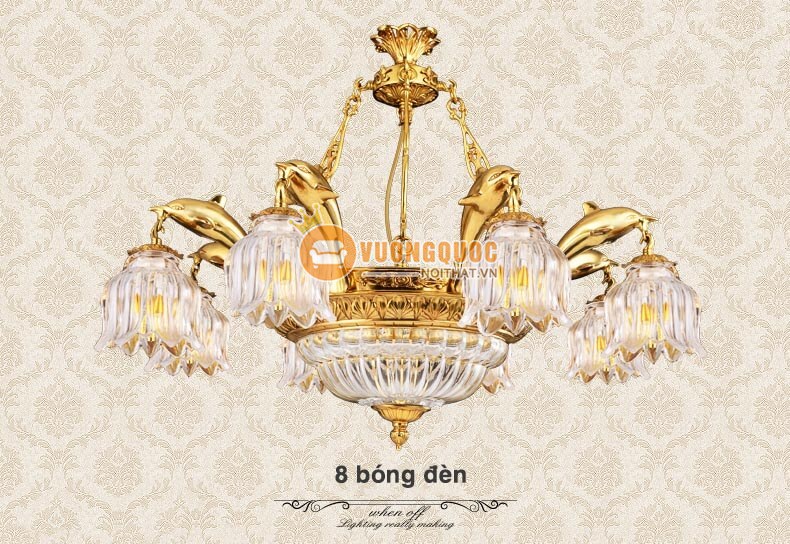 Đèn chùm đồng hiện đại hoa thủy tinh abr181-8